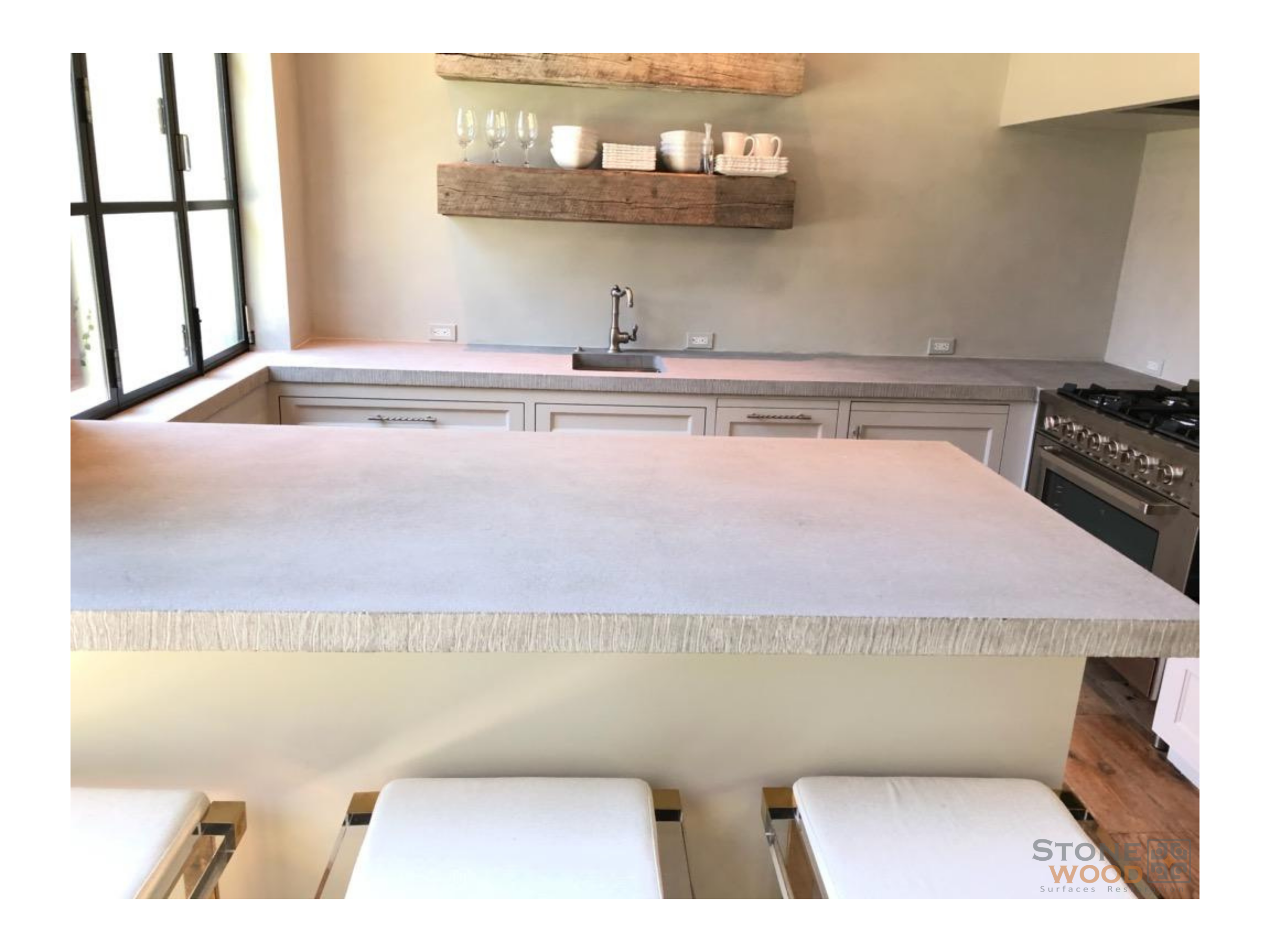 Limestone countertop restoration in Houston