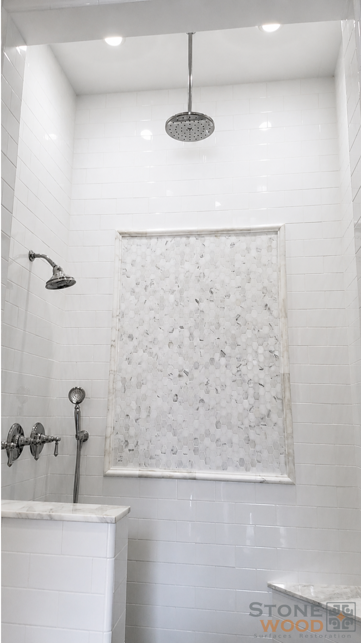 Limestone shower restoration in Houston