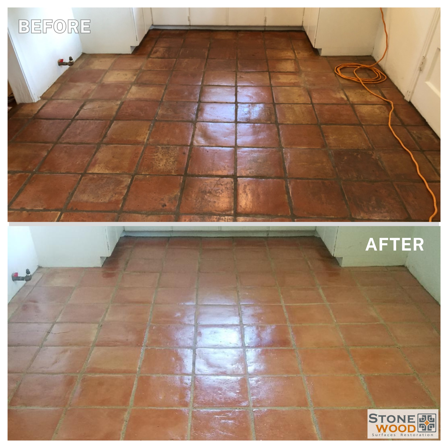 Clean and restored Saltillo tile floor